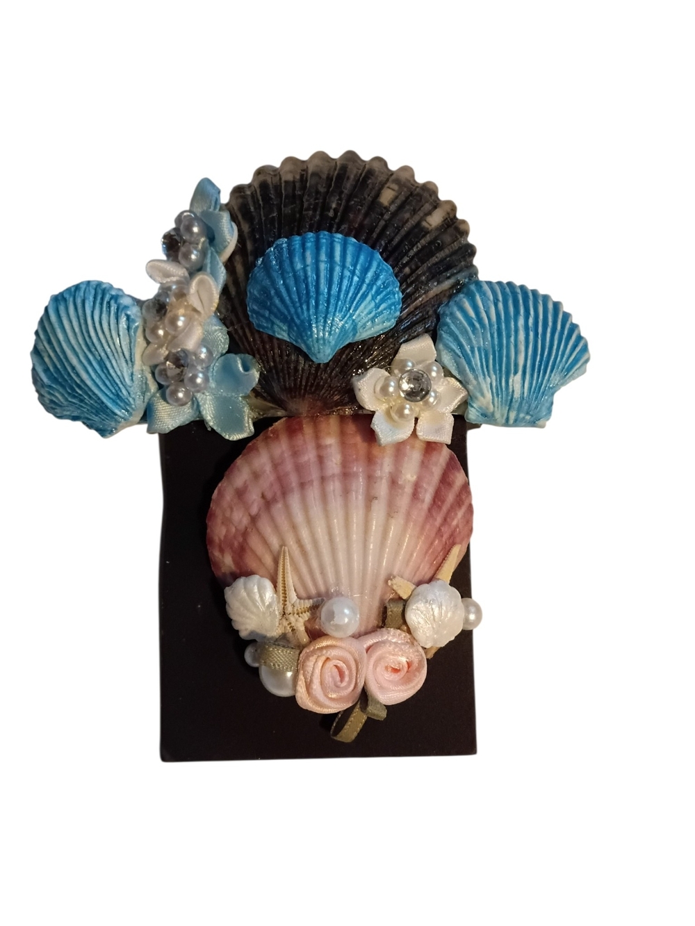 Seashell Hair Clip 2 Pack with Blue, Pink & Black Scallop Shells